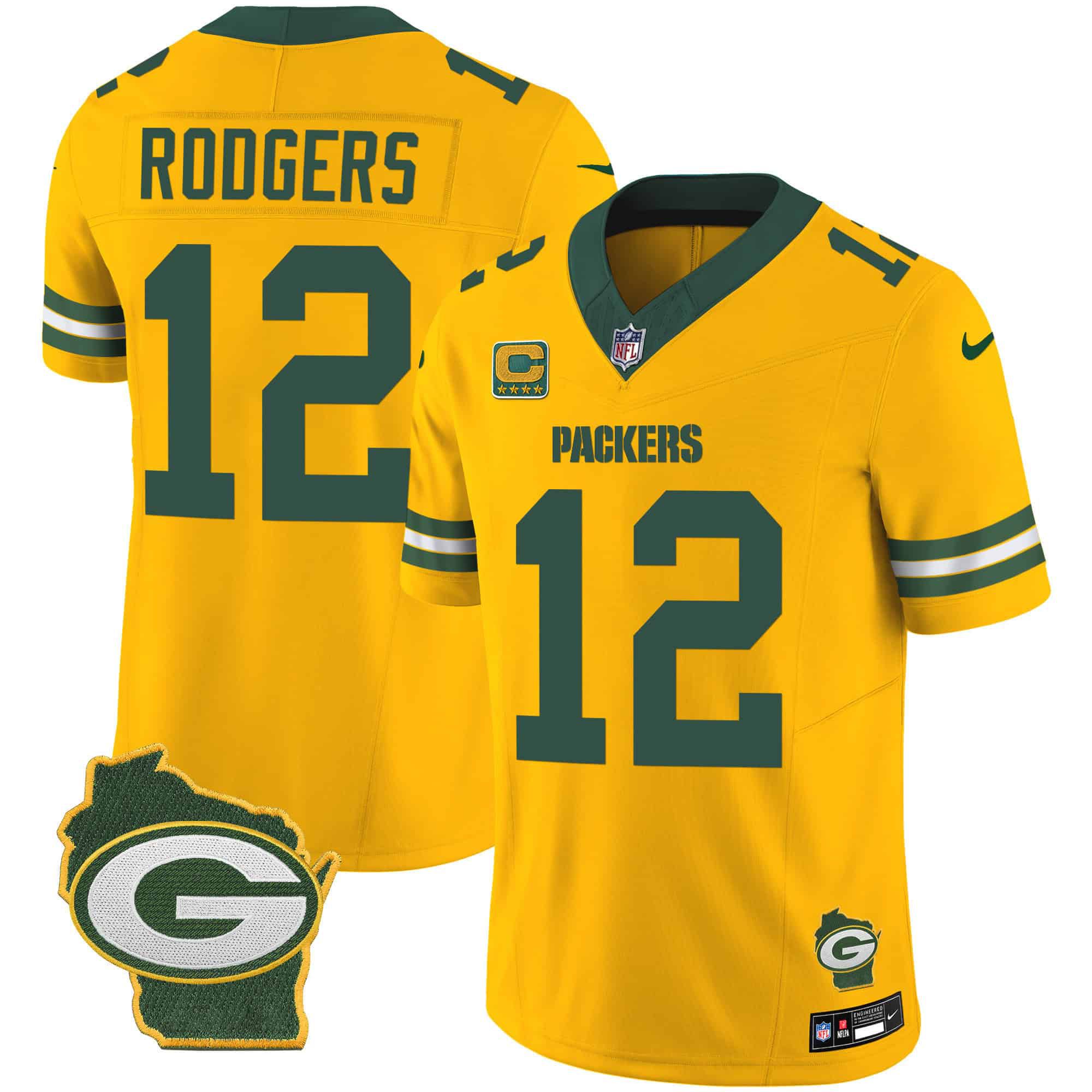 Men Green Bay Packers #12 Rodgers Yellow 2024 Nike Home Patch Vapor NFL Jersey->indianapolis colts->NFL Jersey